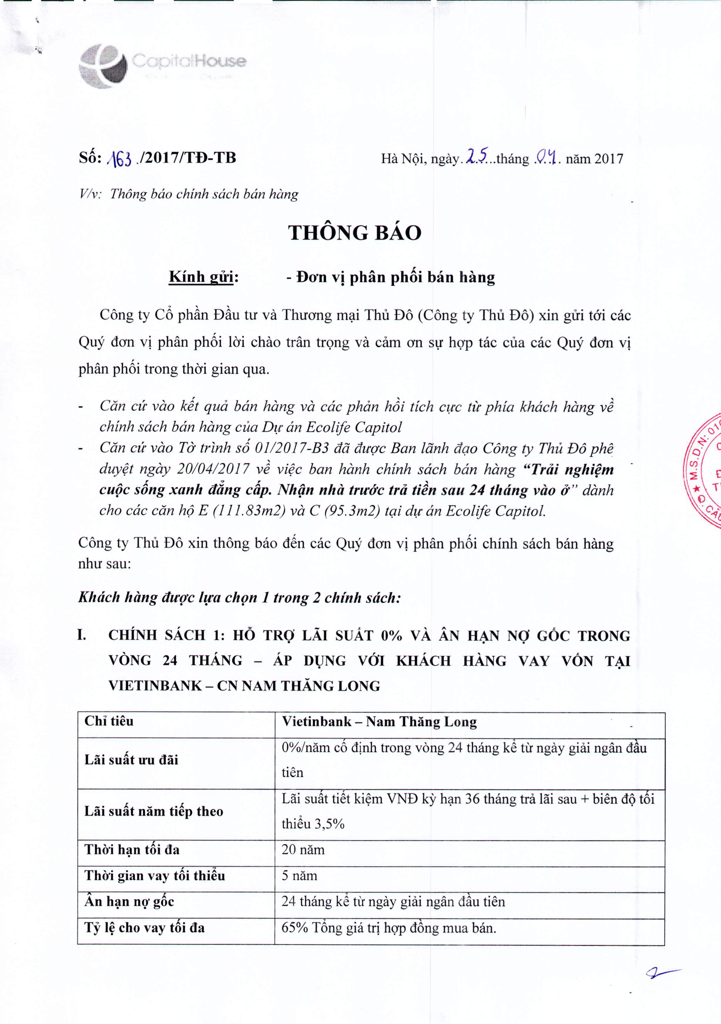 Thông báo chính sách bán hàng dự án EcoLife Capitol tháng 4/2017 ảnh 3