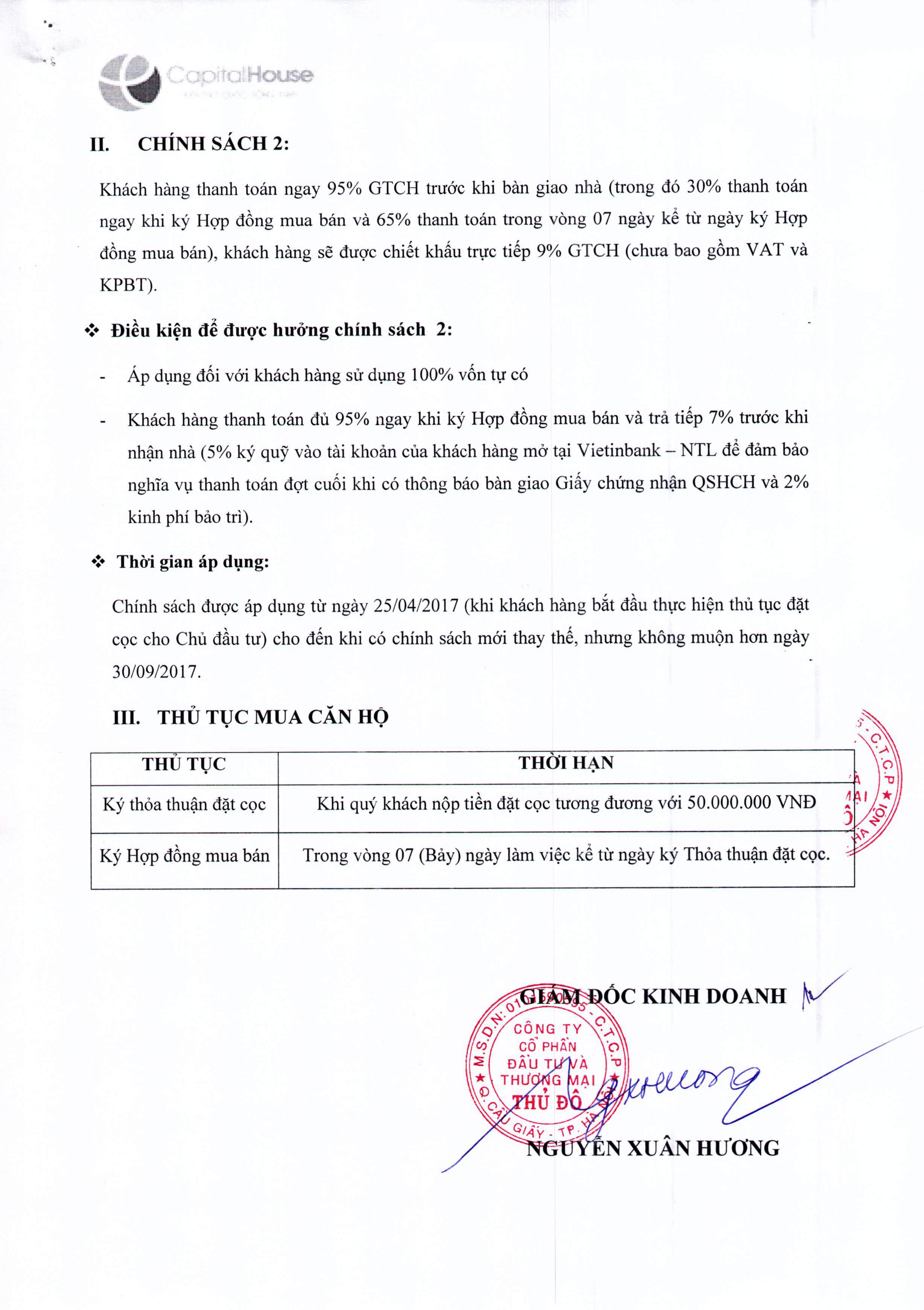 Thông báo chính sách bán hàng dự án EcoLife Capitol tháng 4/2017